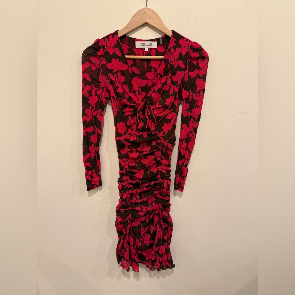 Diane von Furstenberg Mira Ruched Floral Mesh Dress – XS